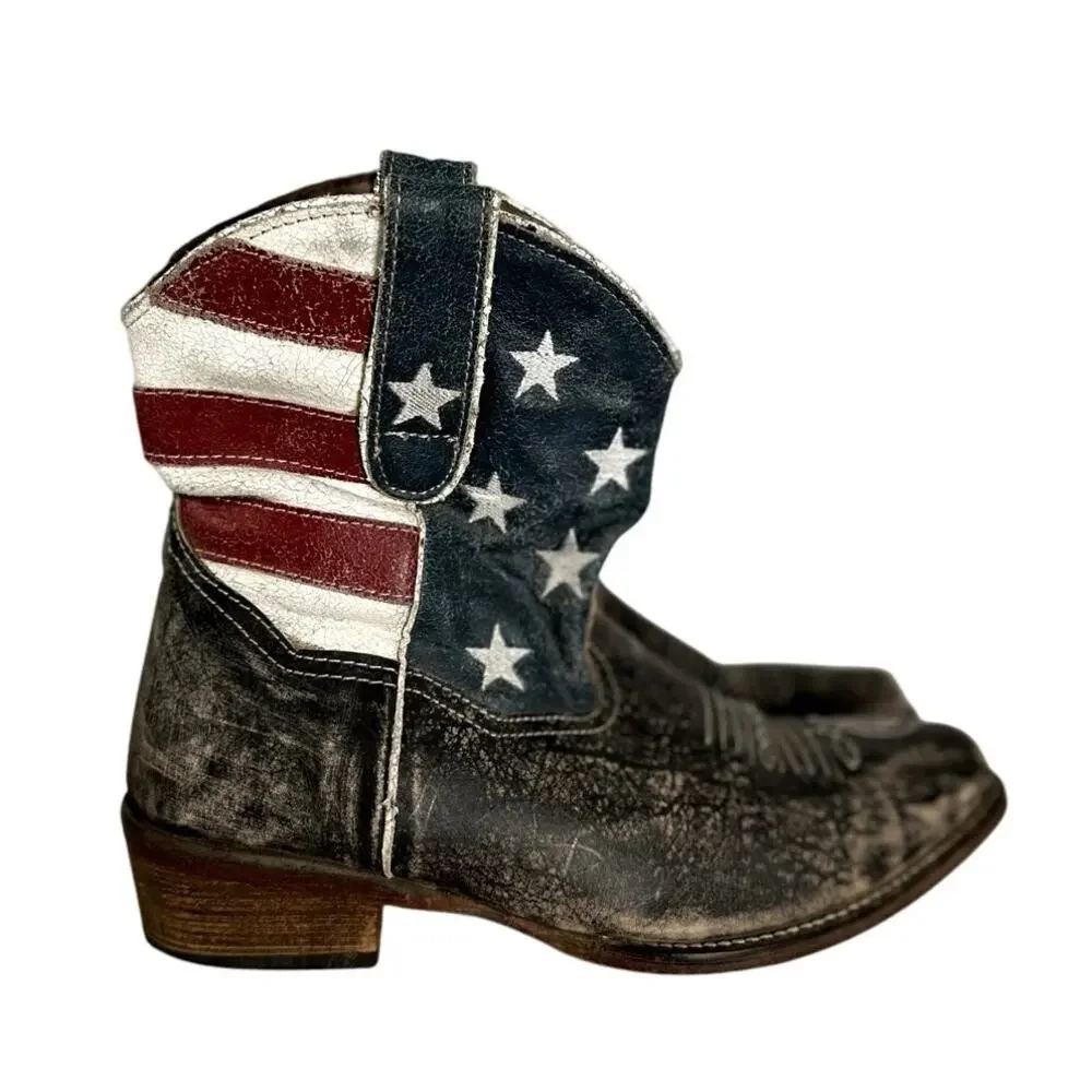Roper Women’s American Flag Cowboy Boots Size 7 Leather Western Pull-On - Picture 5 of 8